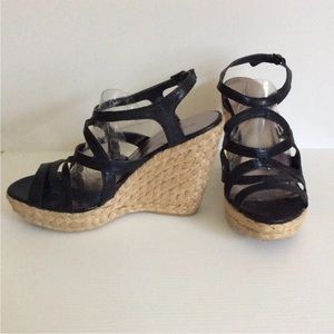 Nine West Platform Wedge Espadrille Strappy Sandal Black Size 8